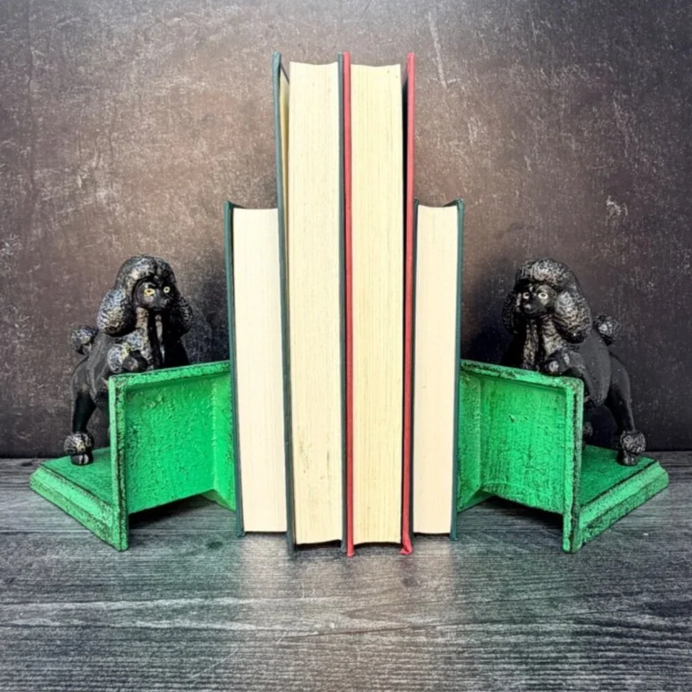 Cast Iron Black Poodle Dog Bookends Pair Vintage Style Midcentury MCM Heavy‎